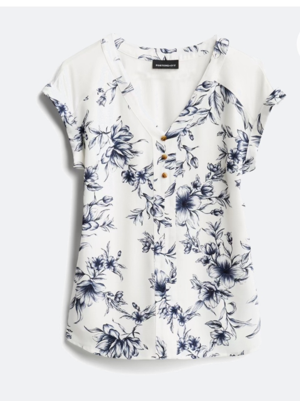 Fortune + Ivy - “Joanna” Natural Mixed Material blouse
